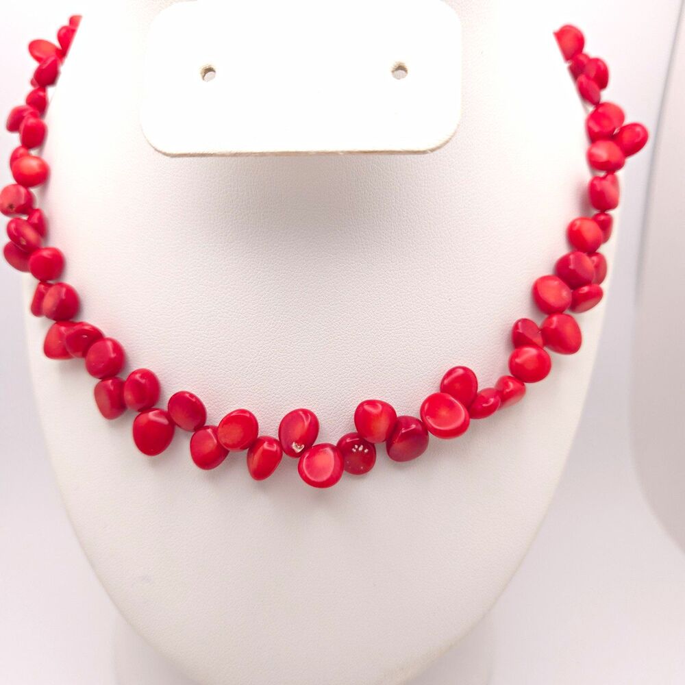 Red Beaded Necklace 925 Sterling Silver Lobster Clasp 17 in